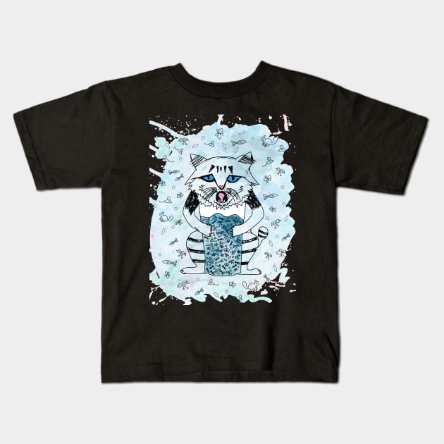 Emotional cat. Blue Kids T-Shirt by PolinaPo